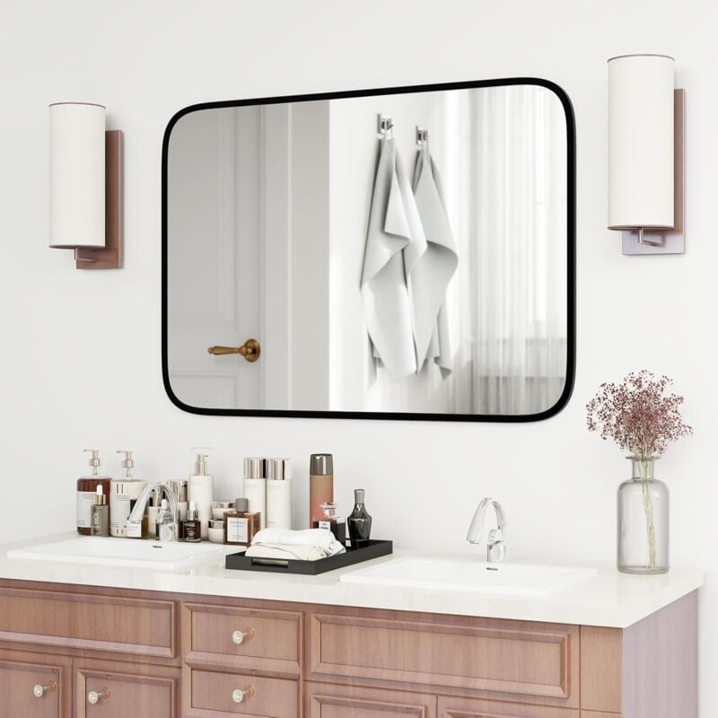 Costway - Miroir Salle de Bain 70 x 50 cm, Miroir Mural Rectangulaire, Miroir Maquillage, Cadre en Aluminium, Grand Miroir Mural pour Salle de Bain,