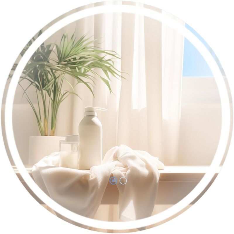 COSTWAY Miroir Salle de Bain avec Eclairage Ø 60 cm, Miroir Rond Mural Antibuée, 3 Couleurs, Luminosité Réglable, Miroir Maquillage Antidéflagrant,