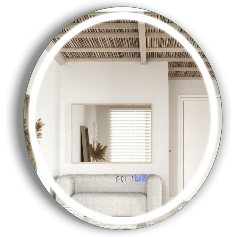 Costway - Miroir Salle de Bain led à 3 Couleurs & Luminosité Réglable3000-6000k, Miroir Mural Rond Anti-Buée, Miroir Lumineux avec Interrupteur
