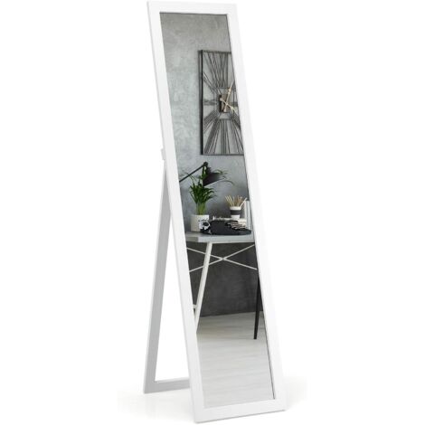 Costway – Miroir sur pied 155 cm x 37 cm – Cadre MDF robuste – Miroir haute définition avec membrane anti-éclat – Pour chambre et salon