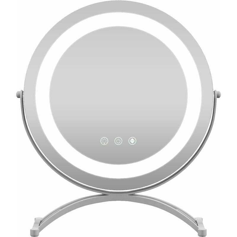 Costway - Miroir sur Pied Maquillage Dia.30 cm, Miroir Lumineux Maquillage Ronde, 3 Éclairages&Couleurs, Rotation à 360°, Fonction Mémoire, Support