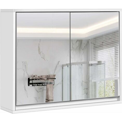 COSTWAY Mobile a Specchio per Bagno, Armadio del Bagno con Doppio Specchio, Armadio Organizer Multiuso per Cucina Bagno, Mobile a Muro per Bagno, 55 x 14 x 45 cm