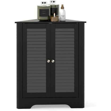 COSTWAY Mobile Angolare, Armadietto ad Angolo con 3 Livelli Ripiani, con 2 Ante e Ripiano Regolabile in Altezza, per Bagno, Ingresso, Soggiorno, Camera da Letto (Nero)