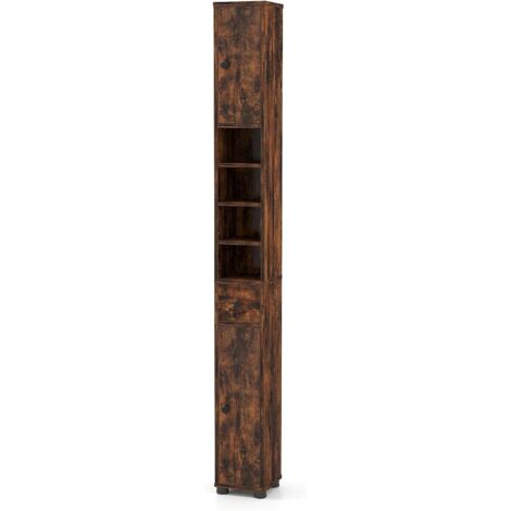 COSTWAY Mobile Bagno 180 cm, Armadio Colonna Salvaspazio con 1 Cassetto, 5 Ripiani Regolabili e Struttura Antiscivolo, Mobiletto per Soggiorno, Camera da Letto e Cucina, Bianco (Caffè)