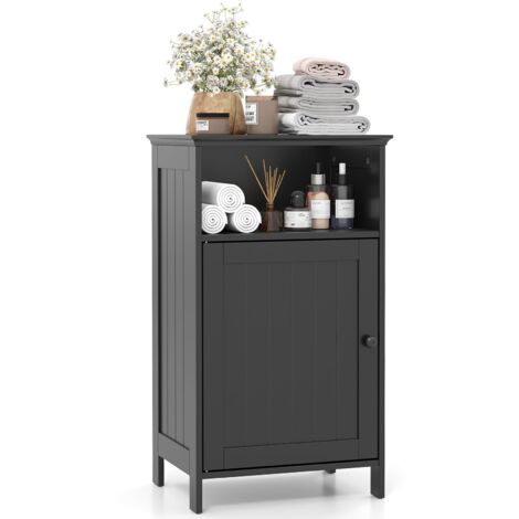 COSTWAY Mobile bagno, Armadietto 40 x 30 x 70cm Multiuso e Salvaspazio con Ante e Mensola Regolabile, Mobiletto in Legno per Soggiorno, Camera da letto e Ufficio (Nero)