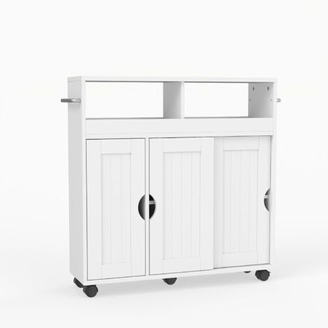 COSTWAY Mobile Bagno con Ruote, Mobiletto Laterale con Ripiano Regolabile,75 x 20 x 72 cm