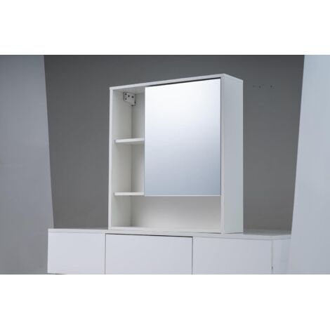 COSTWAY Mobile Bagno con Specchio,3 Ripiani Aperti,Mobiletto in Legno，56x16x61cm，Bianco