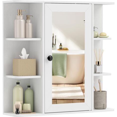 COSTWAY Mobile Bagno da Parete,in Legno,1 Anta,per Soggiorno e Camera,66 x 16,5 x 63 cm,Bianco