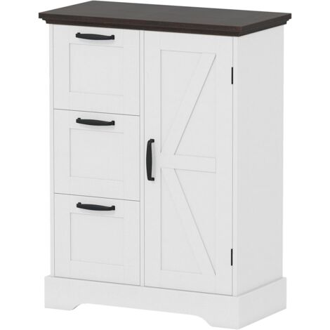 COSTWAY Mobile Bagno da Terra, Mobiletto Portaoggetti Moderno con Ante e 3 Cassetti, Armadietto Bagno per Cucina e Soggiorno, 60 x 30 x 80 cm