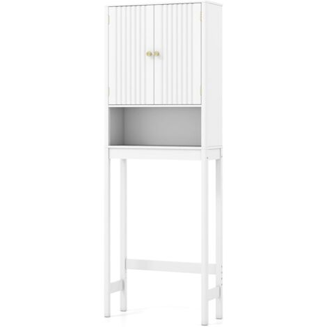 COSTWAY Mobile Bagno Sopra WC, Scaffale per Lavatrice Salvaspazio con 2 Ante, Mensola Aperta e Ripiano Regolabile, Armadietto Sopra Gabinetto in Legno, 60 x 23 x 168 cm (Bianco)