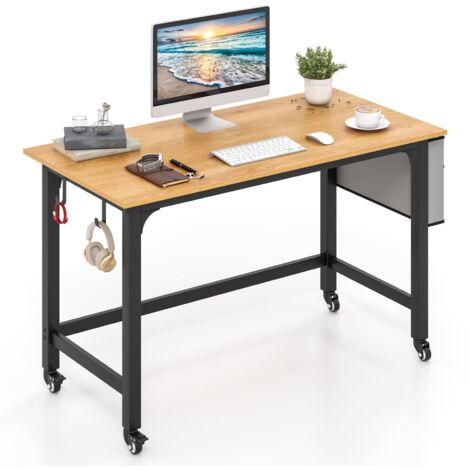 COSTWAY Mobile Computer Desk 120cm Home Office Desk w/ Storage Bag-Natural