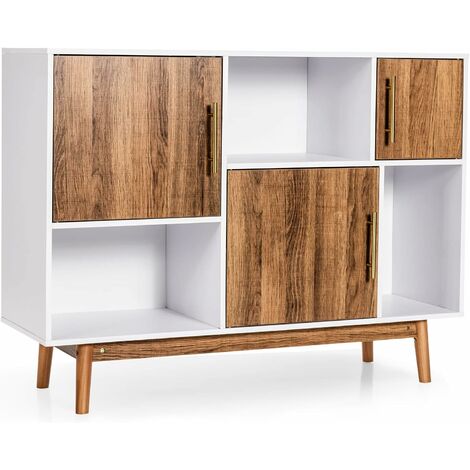 COSTWAY Mobile con 3 Ante e Scompartimenti, Armadietto da Interno Moderno e Versatile, con Gambe, Ideale per Ingresso, Soggiorno e Cucina, 95x31x76cm, Bianco e Caffè