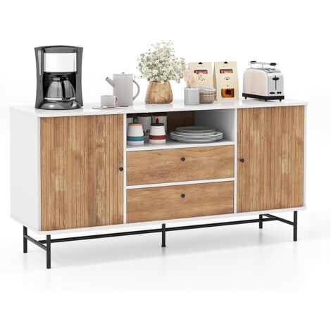 COSTWAY Mobile Credenza, Mobile TV con Ante Scorrevoli e 2 Cassetti, Mobile da Salotto con Foro per Cavi, Mobiletto Multiuso per Cucina, Sala da Pranzo, Soggiorno, 150 x 45 x 74 cm