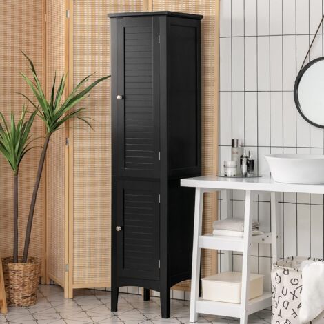COSTWAY Mobile da Bagno Alto con 2 Ante, Armadio da Terra con 5 Vani, Mobile Colonna per Bagno Cucina Soggiorno, 37 x 37 x 160 cm (Nero)
