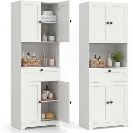 COSTWAY Mobile da Bagno Salvaspazio, Mobile da Terra con 4 Ante，60 x 35 x 171,5 cm，Bianco