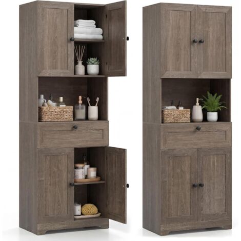 COSTWAY Mobile da Bagno Salvaspazio, Mobile da Terra con 4 Ante，60 x 35 x 171,5 cm，Grigio