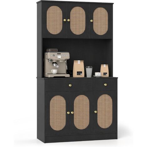COSTWAY Mobile Dispensa 180 cm, Credenza Alta Cucina con 2 Cassetti, per Soggiorno，Nero