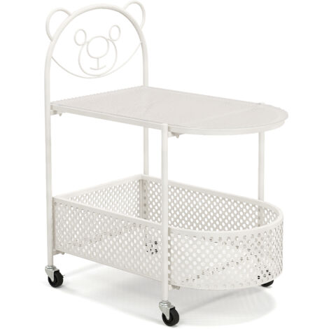 COSTWAY Mobile Glass Coffee Table 2-Tier Modern Cocktail Table-White