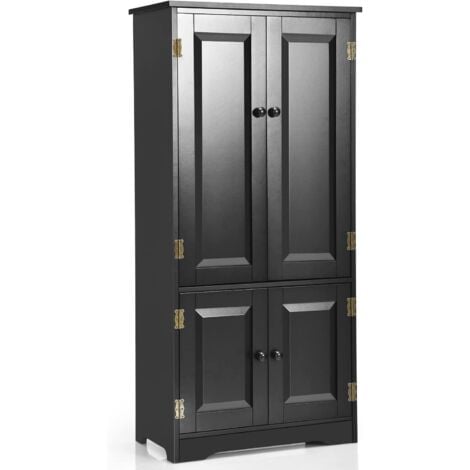 COSTWAY Mobile Multiuso, Armadio da Soggiorno, Credenza da Cucina in Legno, con 4 Ripiani, 59 x 32 x 123cm, Bianco e Nero (Bianco)