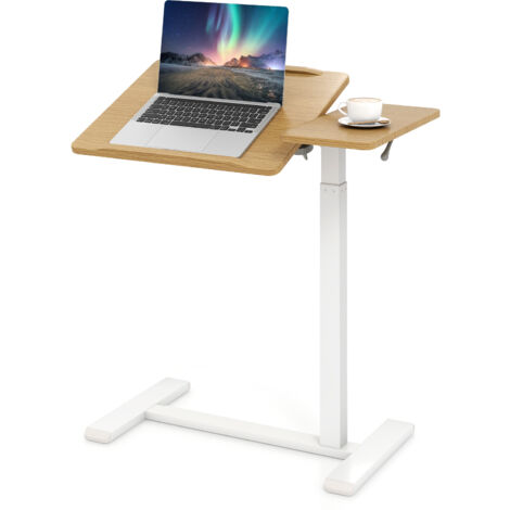 COSTWAY Mobile Over Bed Desk Height Adjustable Standing Laptop Cart-Natural