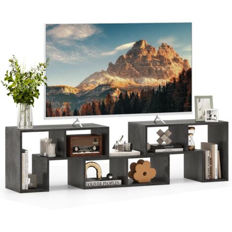 COSTWAY Mobile Porta TV Combinabile con Ripiani Aperti, per TV Fino a 65 Pollici, Mobile TV di Legno per Camera da Letto, Soggiorno, Capacità di Carico Massima 80 kg, 134-180 x 30 x 43 cm (Grigio)