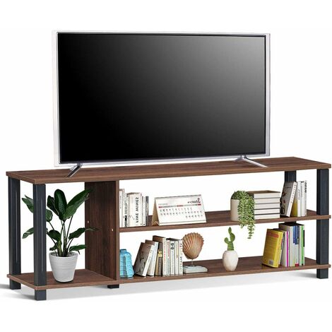 COSTWAY Mobile Porta TV con Ripiani Aperti, per TV fino a 107 cm, Mobile TV di Legno per Salone, Camera da letto, Corridoio, Facile da Montare, 112 x 29 x 40,5 cm Nero/caffè