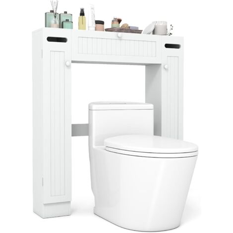 COSTWAY Mobile Sopra Lavatrice da Bagno, Armadietto su WC con Ripiani, Portarotoli, Porta con Apertura a Ribalta e Ripiani Regolabili, Mobile Salvaspazio in Legno con 2 Ante Laterali