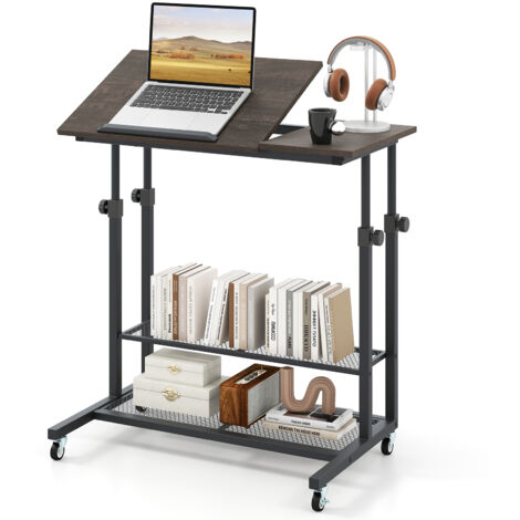 COSTWAY Mobile Stand up Desk Height Adjustable Sit Stand Desk-Dark