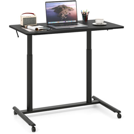 COSTWAY Mobile Standing Desk C-Shaped Sit Stand Desk w/Adjustable Height-Black