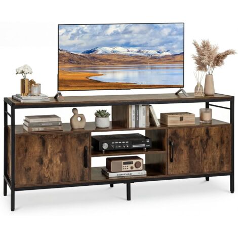 COSTWAY Mobile TV Soggiorno fino a 65", con 2 Armadietti e 4 Ripiani Aperti,Marrone