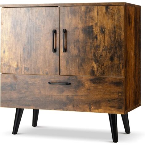 COSTWAY Mobiletto Moderno con 2 Ante e 1 Cassetto, Mobile da Terra con 4 Gambe, Credenza da Buffet per Soggiorno Sala da Pranzo e Ingresso, 76 x 40 x 78 cm (Marrone)