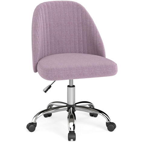 COSTWAY Modern Armless Desk Chair Office Swivel Vanity Chair Rolling Caster Padded Backrest Seat Pink
