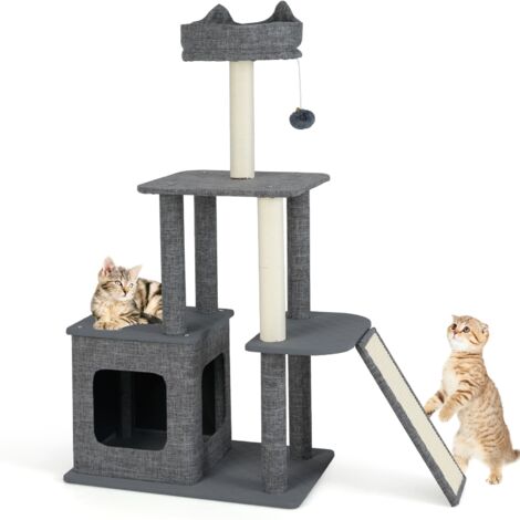 COSTWAY Modern Cat Tree for Indoor Cats 117CM Cat Tower w/ Scratching Posts-Grey