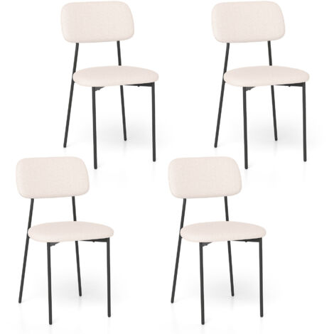 COSTWAY Modern Dining Chair Set of 4 Linen Fabric Upholstered Chairs Beige