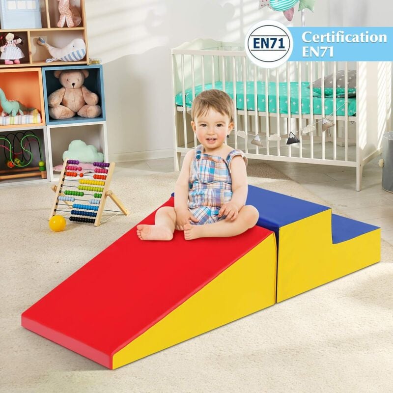 Module en Mousse pour Tout-Petits Antidérapant Modules de Motricité Jeu Educatif 2 Pièces Idéal pour Grimper Glisser Ramper Bleu - Costway