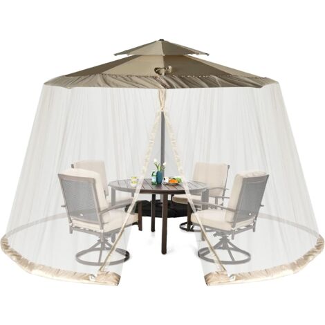 COSTWAY Mosquitera para Sombrilla de Patio, Red para Sombrilla de Patio con 2 Puertas de Doble Bisagra, Base Rellenable, Mosquitera Ajustable para Sombrilla de 2,5 a 3 m (beige)
