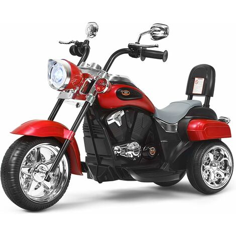 Costway – Moto électrique 6V pour enfants – Scooter 3 roues avec effets sonores et lumineux – Vitesse 3 km/h – Âge 3 ans + chopper rouge