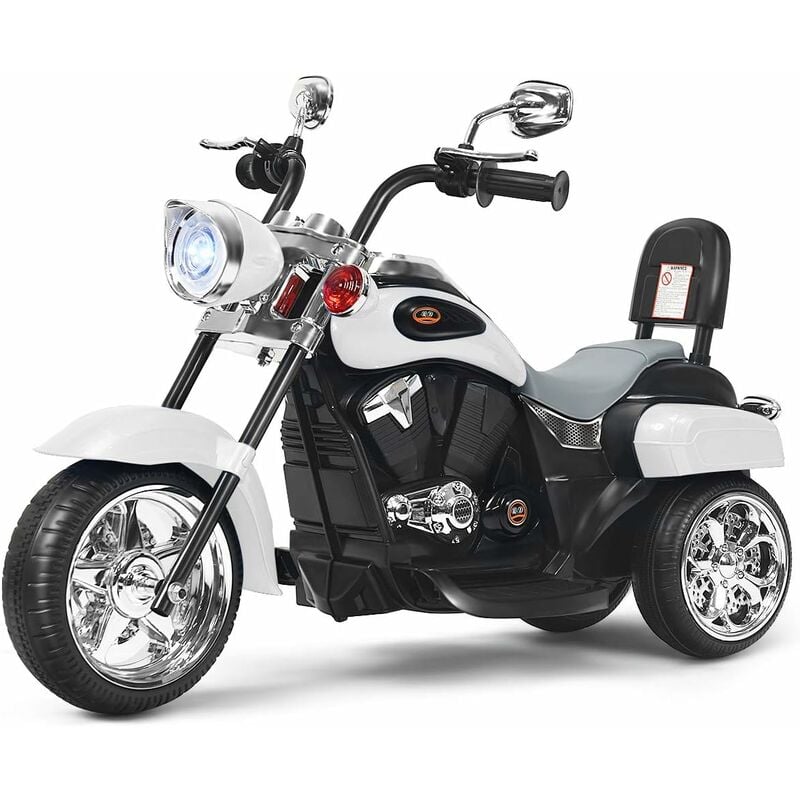 Costway - Moto Électrique 6V pour Enfants Scooter avec 3 Roues Effet Sonore et Lumineux, 3Km/h Max, 3 Ans + Style de Chopper Blanc