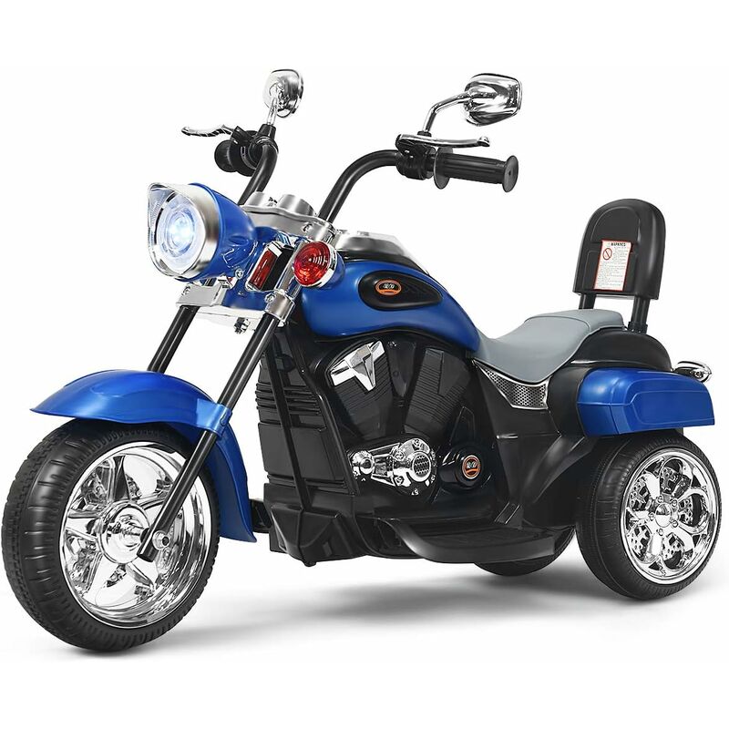 Costway - Moto Électrique 6V pour Enfants Scooter avec 3 Roues Effet Sonore et Lumineux, 3Km/h Max, 3 Ans + Style de Chopper Bleu