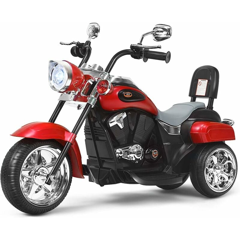 Costway - Moto Électrique 6V pour Enfants Scooter avec 3 Roues Effet Sonore et Lumineux, 3Km/h Max, 3 Ans + Style de Chopper Rouge