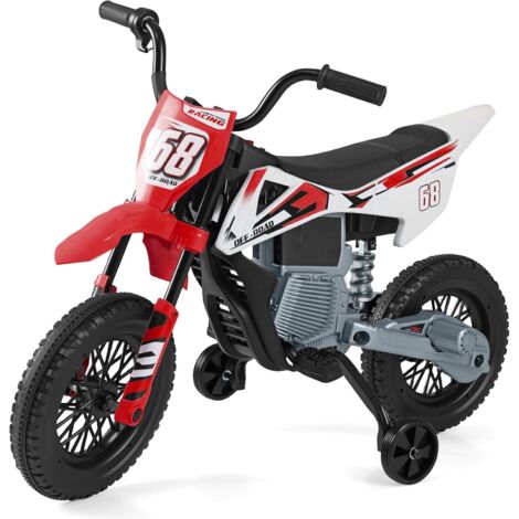 COSTWAY Moto électrique pour enfants 12 V, moto électrique avec pédales et roues d'entraînement amovibles, moto pour enfants avec musique, 3-5 km/h, moto électrique pour garçons et filles à partir de 