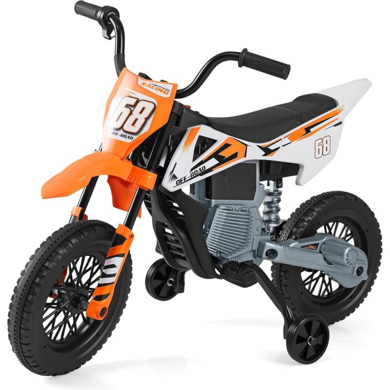 COSTWAY Moto électrique pour enfants 12 V, moto électrique avec pédales et roues d'entraînement amovibles, moto pour enfants avec musique, 3-5 km/h,