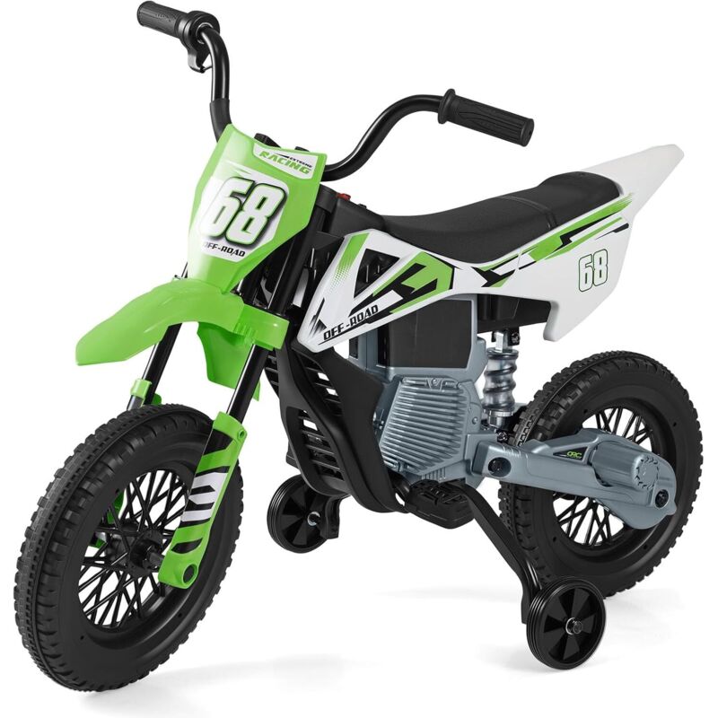 COSTWAY Moto électrique pour enfants 12 V, moto électrique avec pédales et roues d'entraînement amovibles, moto pour enfants avec musique, 3-5 km/h,