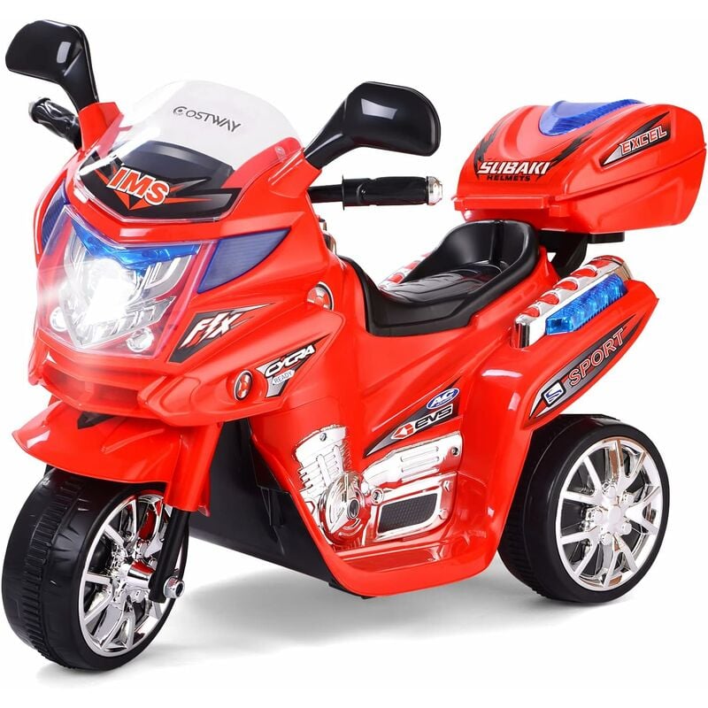 Costway - Moto Électrique 6V pour Enfants 3-7 Ans, 3 km/h, Scooter à 3 Roues avec Boîte de Rangement, Fonctions Lumineuses et Sonores, Convient aux