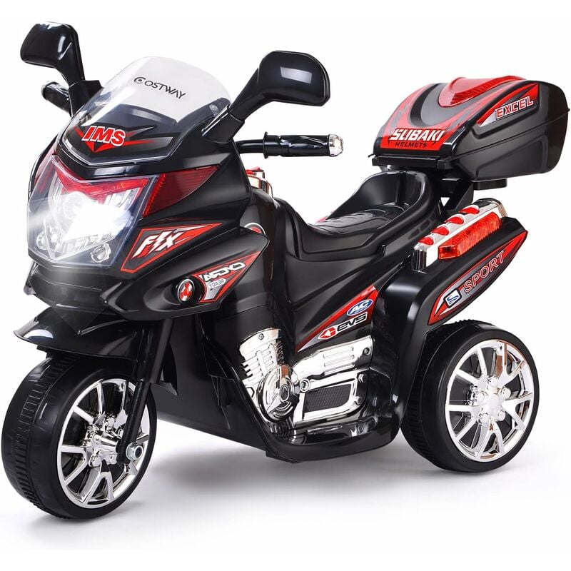 Moto Électrique 6V pour Enfants 3-7 Ans, 3 km/h, Scooter à 3 Roues avec Boîte de Rangement, Fonctions Lumineuses et Sonores, Convient aux Enfants de