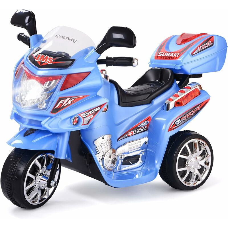 Costway - Moto Électrique 6V pour Enfants 3-7 Ans, 3 km/h, Scooter à 3 Roues avec Boîte de Rangement, Fonctions Lumineuses et Sonores, Convient aux