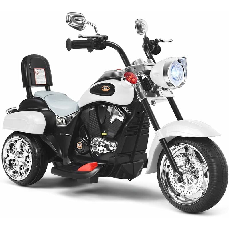 

Motocicleta Eléctrica 6V para Niños, Moto Montable Alimentada a Batería con Música, Faros Regulables (Blanco) - Costway