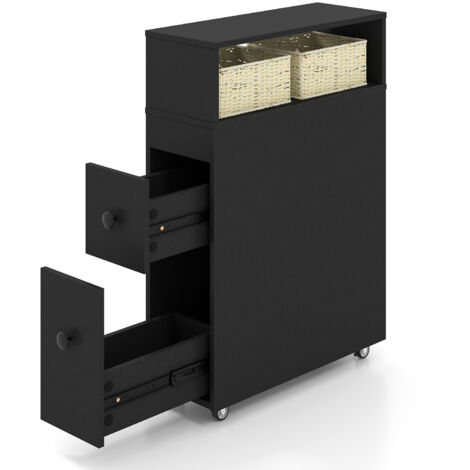 COSTWAY Movable Bathroom Storage Cabinet Narrow Toilet Side Cabinet-Black