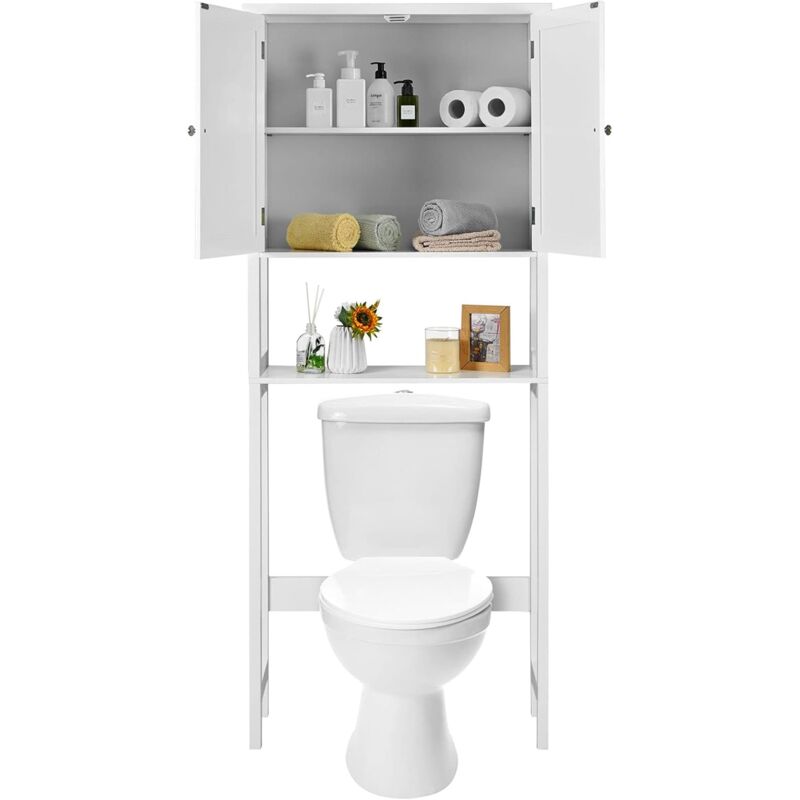 

COSTWAY Mueble Alto del Baño con 2 Puertas, Repisa Regulable en 3 Alturas, Organizador del Baño