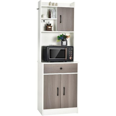 COSTWAY Mueble Cocina Aparador con 3 Puertas, Almacén Cocina con Cajón, Hoyo para Cables, Repisas Regulables (Blanco)